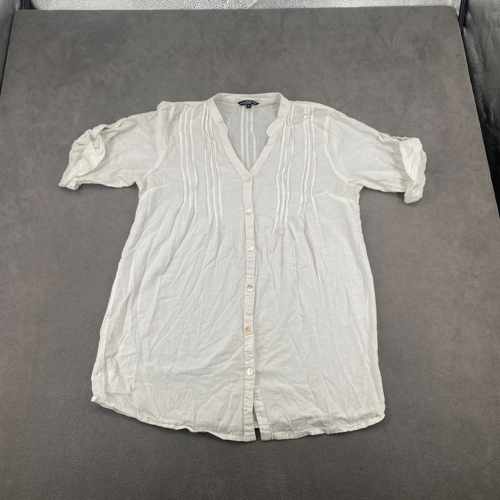 Club Z Collection Shirt Womens XL White Pintuck Button Front Roll Tab Sleeve